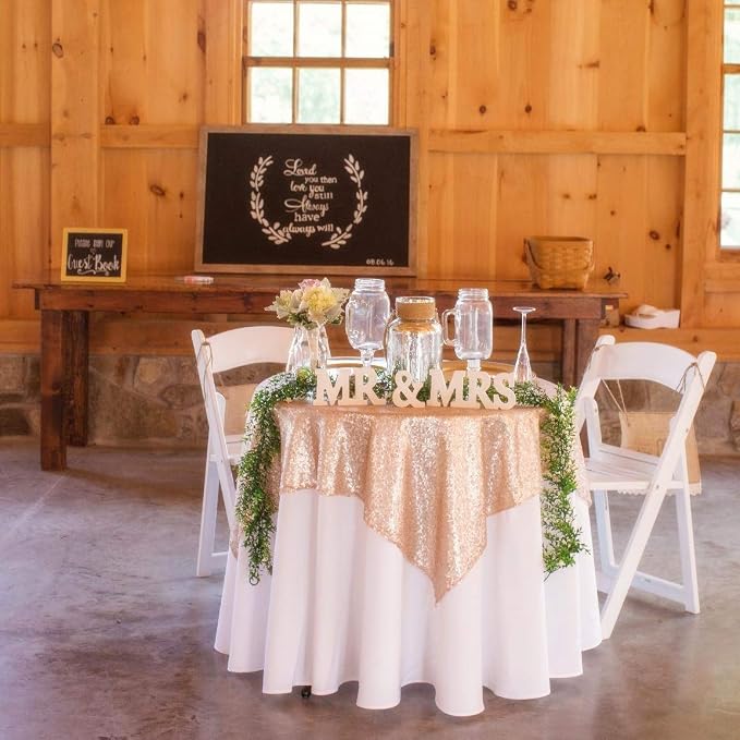 Eternal Beauty Rose Gold Tablecloth, 50x50 Inch Square Rectangle Table Cover for Mother's Day Cake Dessert Exhibition Party Birthday Events
