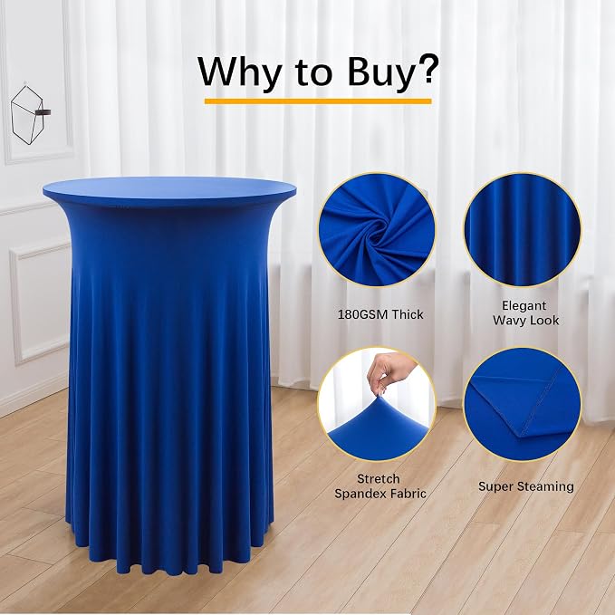 6 Pack Royal Blue Round High Top Highboy Cocktail Table Cloth 3243 Inch, Wrinkle Free Stretch Spandex Tablecloths Table Cover with Wavy for Party Bar Wedding Banquet Event
