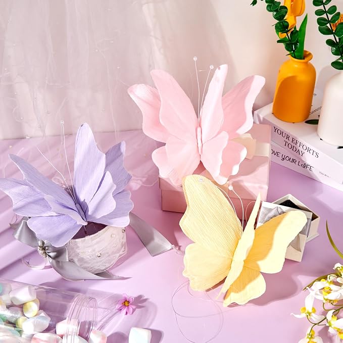 SUNBEAUTY Butterfly Party Decorations Hanging Butterfly Decorations 6Pcs Crepe Paper Garden 3D Butterflies Decor Pastel Paper Butterflies Decoration for Wedding Baby Shower Birthday Party Room Decor