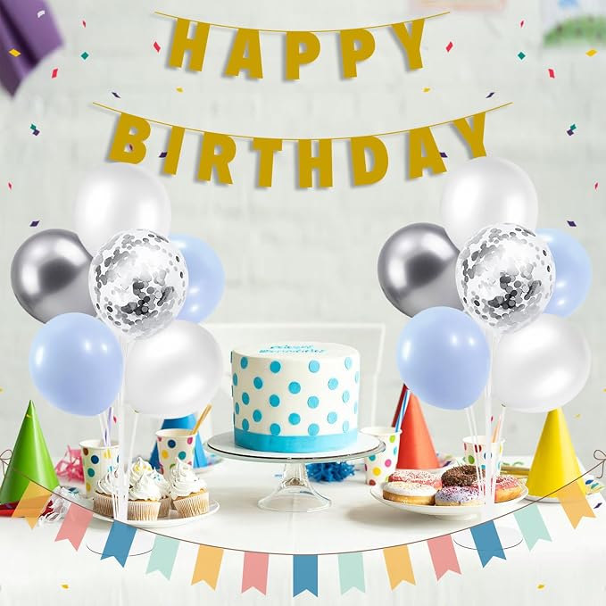 ZJDHPTY 4Set Light Blue Silver Balloon Stand Table Centerpieces Party Decor | Boy Baby Shower Decorations,Birthday Graduation Bridal Shower Baptism Corporate Retirement New Years Eve Party Supplies