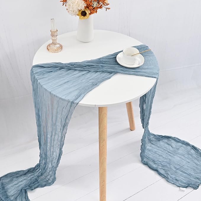 24 Pack Dusty Blue Cheesecloth Table Runner,10FT Boho Gauze Table Runners,35 x 120 inch Rustic Long Sheer Fabric Cheese Cloth Table Runner for Wedding Party Bridal Shower Christmas Decorations