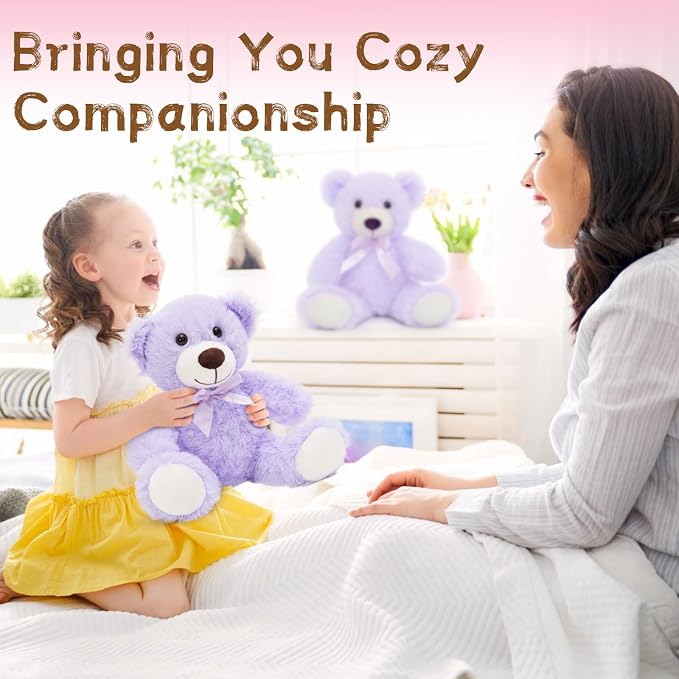 MaoGoLan Bulk Teddy Bear Baby Shower, 10 Packs Small Teddy Bear Stuffed Animals in Bulk,13.5" Small Stuffed Bears Plush for Wedding,Birthday,Christmas, Party Decorations,Purple