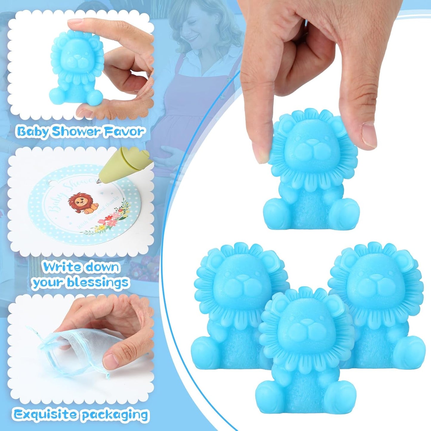 50 Sets Lion Soap Baby Shower Favors Handmade Safari Baby Shower Favors for Guests Soaps with Organza Bags Thanks Tags Wedding Party Guests