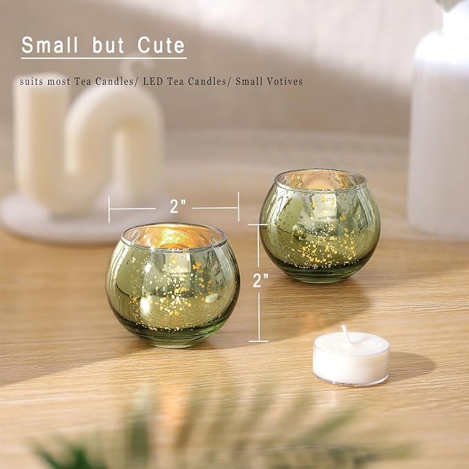 12 Pcs Green Candle Holder for Wedding Decor- Sage Green Mercury Glass Votives for Bridal Shower, Tea Party Table Centerpieces, Vintage Rustic Wedding