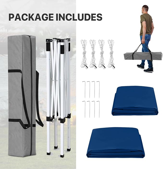 COOS BAY 5x5 Pop Up Canopy Tent with Side Wall, Easy Setup Portable Sun Shelter with Carry Bag, Outdoor Shade for Beach, Camping, Sports & Backyard, Dark Blue