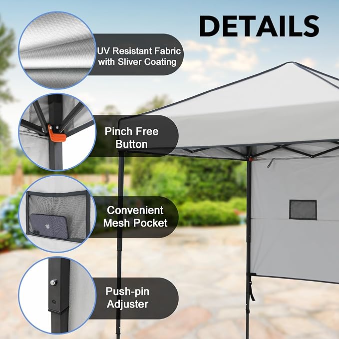 6x4 Pop Up Canopy Tent with Half Wall Panel, Instant Portable Beach Canopy, Outdoor Tent with Carry Bag for Camping, Sports, Tailgating, Events, Gray
