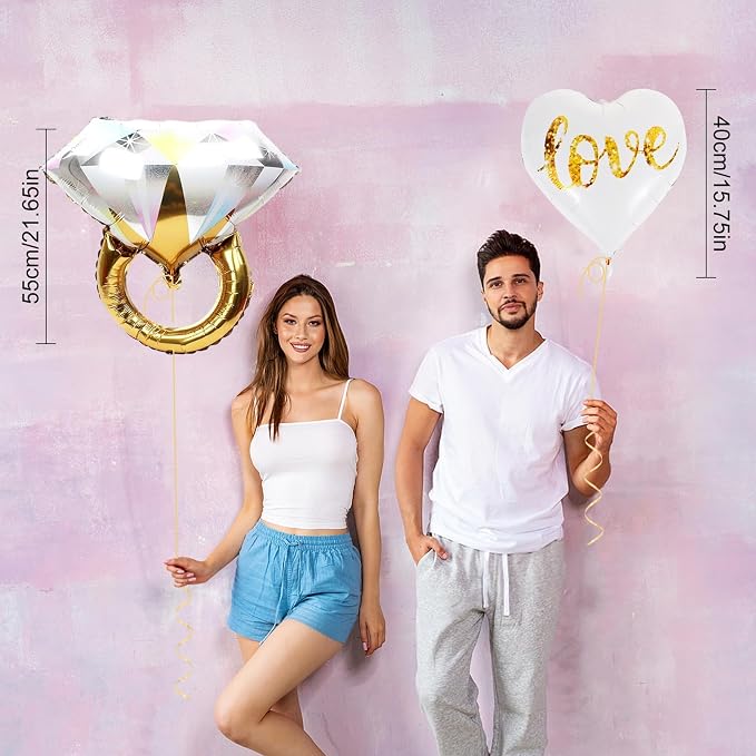 Engagement Party Decorations Gold - 29 Pc Engagement Decor Kit, Happy Engagement Banner, Ring Balloon, Photo Timeline, LOVE Heart Balloons - Just Engaged Proposal Bridal Shower Decor