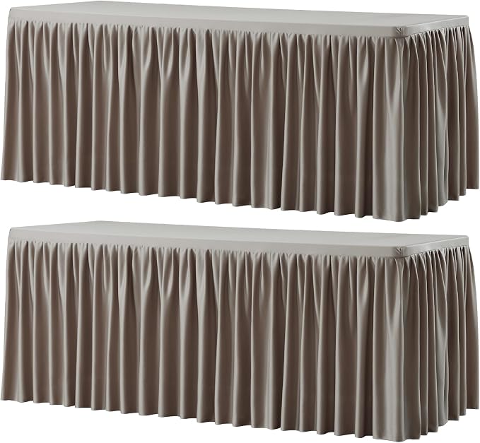 Wish Care 2 Pack Nude Brown Rectangle Table Clothes for 4 Foot Tables, Polyester Fitted Tablecloths 4ft Stretch Table Cover for Wedding, Birthday, Parties, Trade Show, Craft Show