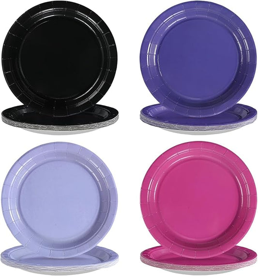 Grencian 60Pcs Black and Purple Paper Plates 9" Heavy Duty Witch Gothic Party Plates Disposable Purple Black Witch Theme Platters for Birthday Party Supplies Gothic Girl Decorations