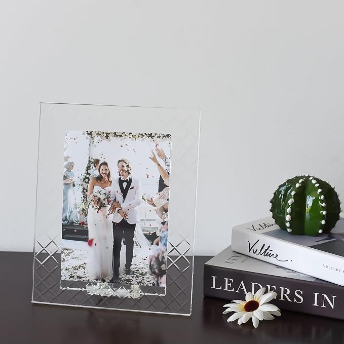 5''x 7'' Crystal Picture Frame for Wedding, Elegant Photo Frame for Home & Office Decor, Decorative Design for Tabletop Display, Includes Luxury Gift Box (5x7Inch)