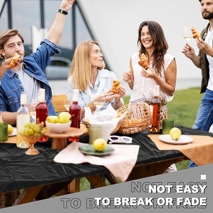 Boao 24 Pcs Summer Plastic Table Cloth Rectangle Picnic Table Covers Elastic Fitted Tablecloth, Disposable Waterproof for Camping, Indoor, Outdoor(8 Ft, 96 x 30 Inch,Black)