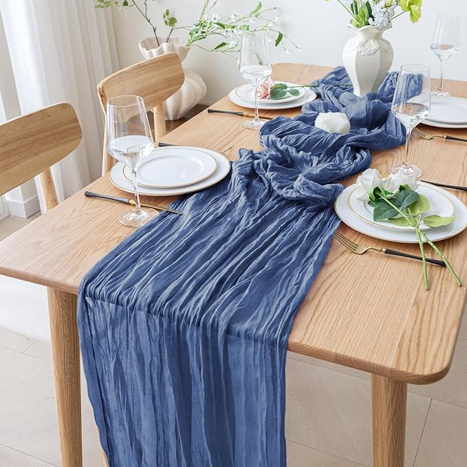 Table Runner Cheesecloth 10FT Blue Boho Gauze Cheese Cloth Rustic Sheer Table Runners for Wedding Birthday Bridal Baby Shower Party Decoration