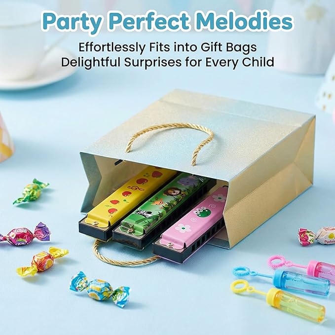 24 Pack Kids Harmonicas Birthday Party Favors - Colorful Cartoon Music Toys for Boys Girls Age 3-12, Goodie Bag Stuffers