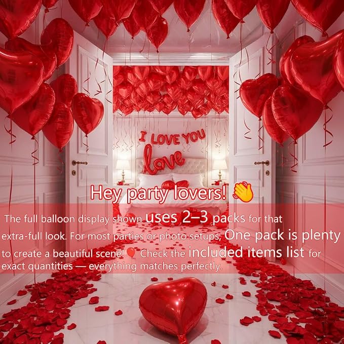 I Love You Balloons red romantic balloon kit with red heart I LOVE YOU mylar balloons red rose petals for hotel Dec orations decorations Valentines Party wedding anniversary supplies