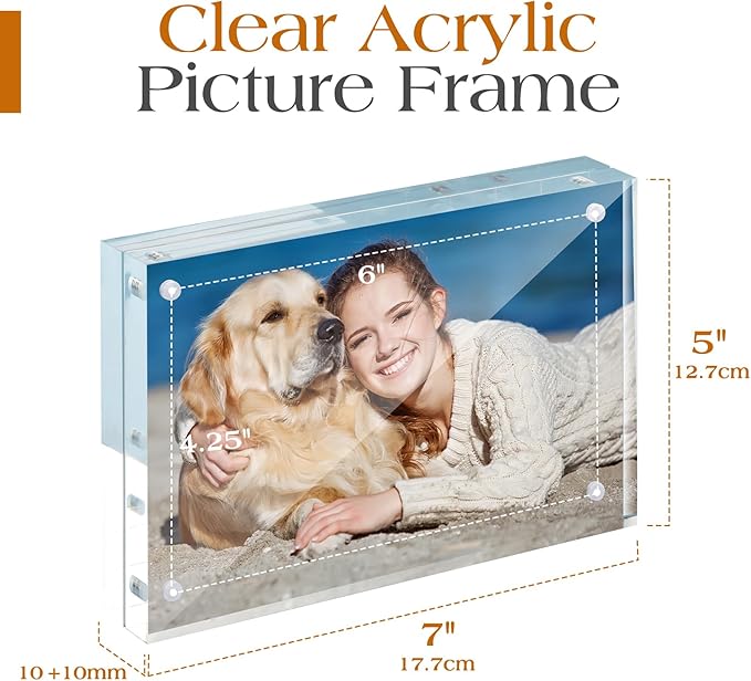 TWING 5x7 Acrylic Picture Frames 2 Pack,20MM Thickness Double Sided Magnetic Clear Photo Frame,HD Frameless Acrylic Photo Frame Display for Desktop Gift Ideal,Cleaning Cloth Included