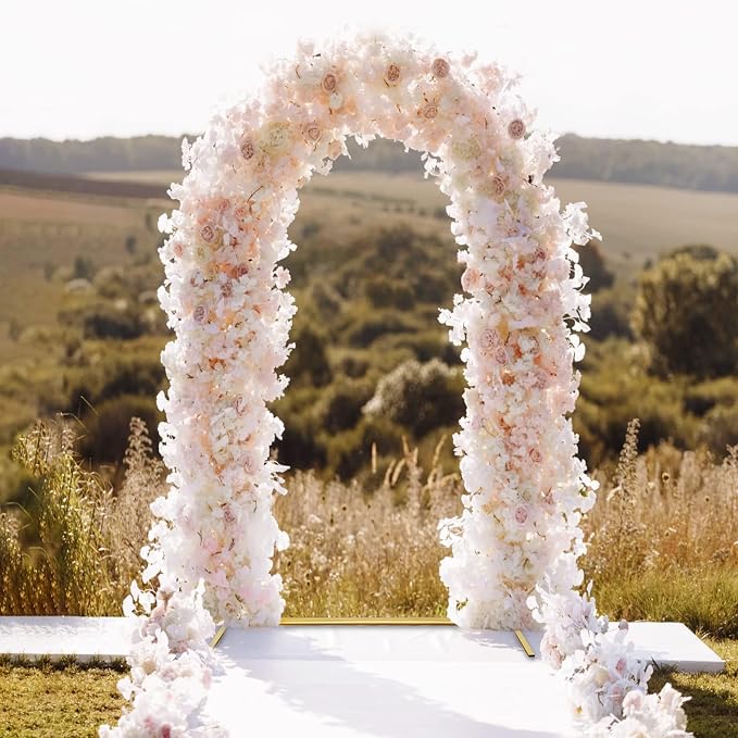 Metal Balloon Arch Kit, Love Balloon Column Arch Frame, Wedding Heart Arch Stand – Supplies for Wedding, Bridal, Valentine's Day, Engagement and Birthday Party(White) (6.6x3.3 FT Gold)
