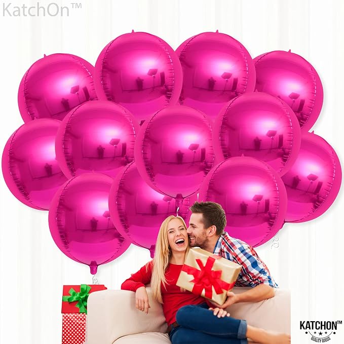 KatchOn, Large, Hot Pink Balloons - 22 Inch, Pack 12 | Pink Foil Balloons, Hot Pink Balloon for Wedding Engagement Bridal Bachelorette Tropical Party Decorations | Gender Reveal Decor | Pink Birthday