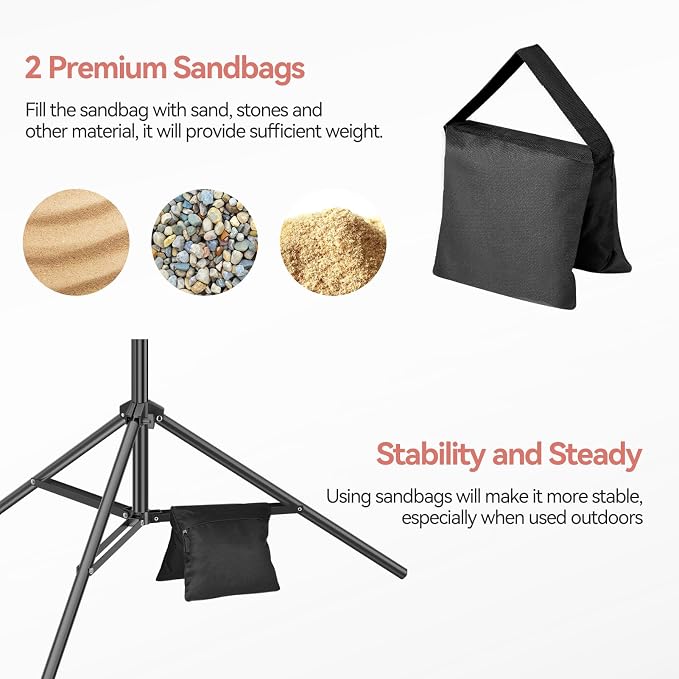 7 x 10 FT Photo Video Studio Backdrop Stand Kit, Photography Background Support System with 6.5 x 10FT Black, White Backdrop, Clamps, Sandbags and Carry Bag for Photoshoot, Portrait