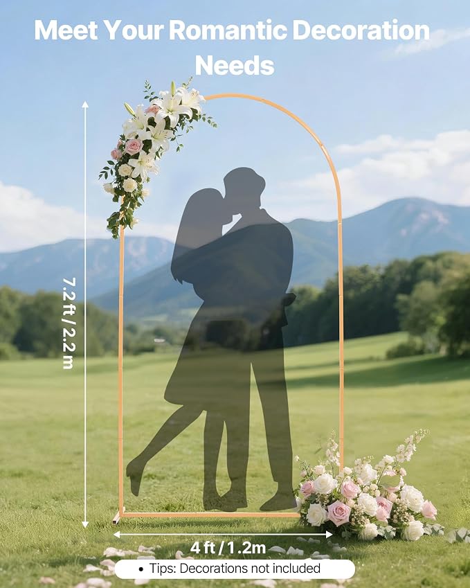 VEVOR Arch Backdrop Stand, 7.2 x 4 ft, Stable Structure, Easy Assembly, 1 Set Gold Metal Arch Backdrop Stand for Wedding, Birthday Party, Graduation, Holiday Celebration, and Ceremony Decoration