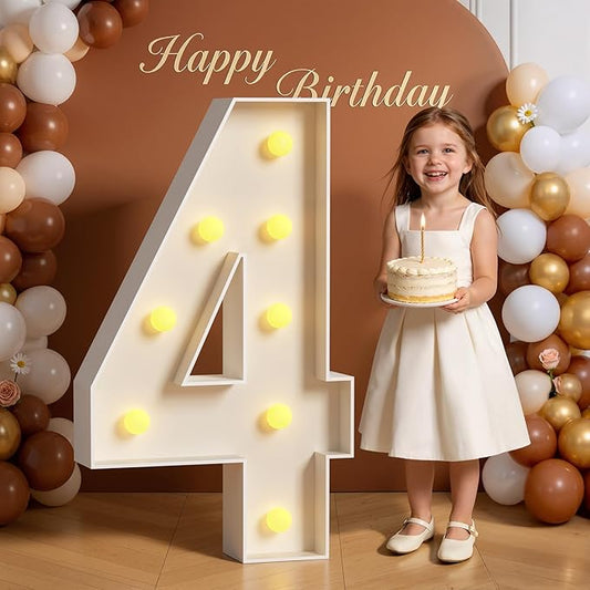 3FT Marquee Numbers 4 Large Light Up Numbers for 4th 40th Birthday Party Decorations Anniversary Light Up Sign Outdoor Pre-Cut Foam Board Kit