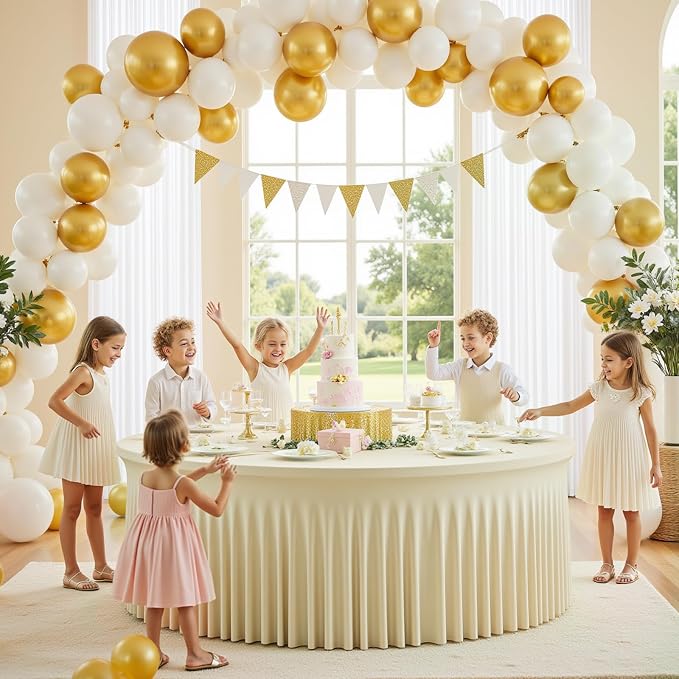 72 Inch Ivory Round Tablecloth – Washable Stretch Spandex Fitted Table Cover with Elastic Edge for 6FT Circular Table, Reusable Dining Tablecloth for Wedding, Banquet, Party, Buffet Decor