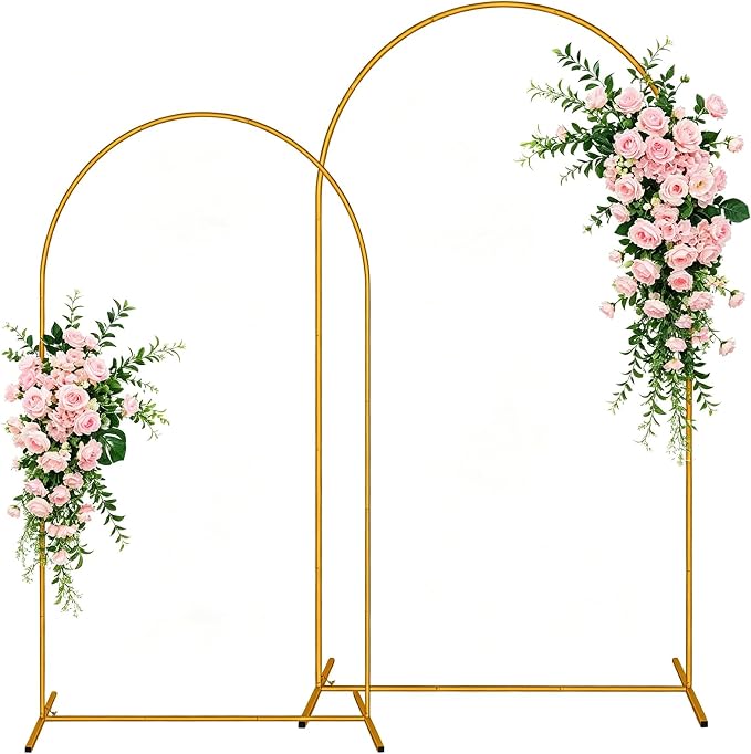 Metal Arch Backdrop Stand Set of 2 (7.2FT & 6FT), Gold Wedding Arch Frame for Ceremony, Stable Balloon Arch Stand for Birthday Party, Baby Shower, Graduation, Backdrop Stand for Events Decoration