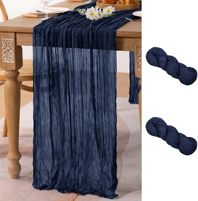MLMC 2 Pack Navy Blue Table Runner 10ft Rustic Summer Cheesecloth Table Runner Gauze Cheese Cloth Centerpiece Decororations 35x120 Inches for Wedding Baby Shower Outdoor Picninc Decor
