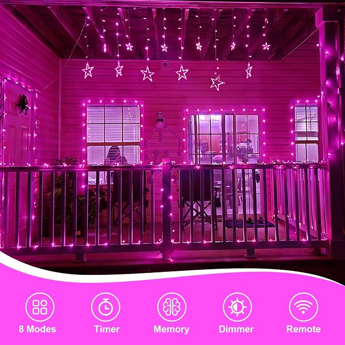 QITONG 2 Pack Battery Operated String Lights, Each 33ft 100 LED Pink Christmas Lights Outdoor Waterproof with Remote, 8 Modes Clear Wire Battery Valentine Day Twinkle Lights Indoor