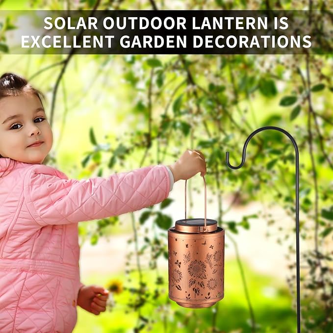 2 Pack Solar Outdoor Lanterns,Butterflies Garden Decor LED Light Hanging Waterproof Solar Metal Lanterm Gifts for Women Mon Grandma Sunflower Solar Lights Outdoor Decoration