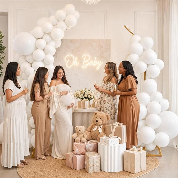 Balloon Arch Stand Kit Set with 145PCS Different Sizes White Balloons – Metal Backdrop Frame with 8 Water Bags, Gold Semi-Open Arch for Birthday, Bridal Shower, Party Decorations Indoor Outdoor.