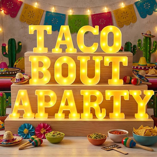 Honoson 14 Pcs Mexican Party Decorations Taco Bout a Party LED Light up Signs Fiesta Cinco De Mayo Table Centerpiece for Taco Twosday, Bachelorette Home Bar Mexican Themed Events