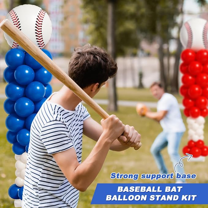 Gejoy 2 Sets Baseball Balloon Column Stand Kit with 253 Baseball Latex Balloons 7 Cards 6.5 ft Adjustable Towers Kit for Sports Theme Party Team Celebration Tournament