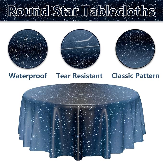 3 Pcs Space Tablecloths, 84 x 84 ''Galaxy Explore Theme Plastic Table Cloth Disposable Use for Kids Outer Space Stars Theme Birthday Decorations