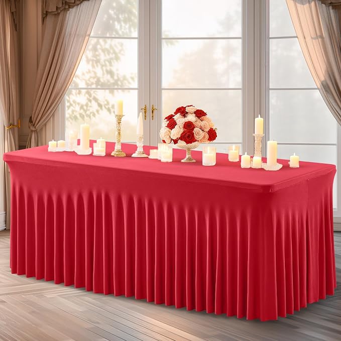 Shillance 6 Packs Red Spandex Table Clothes for 6 Foot Rectangle Table, Spandex Table Covers 6FT Stretch Table Skirts Wrinkle Free Fitted Table Cloth for Valentines, Event, Wedding, Banquet & Parties