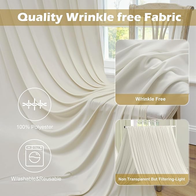 30 ft x 10 ft Wrinkle Free Champagne Backdrop Curtain for Parties, 6 Panels 5x10ft Silky Polyester Wedding Backdrop Drapes Photo Back Drop Cloth for Birthday Baby Shower Photography Background