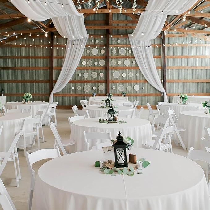 10Pack White Round Tablecloth 90 Inch, Polyester Fabric Round Table Cover, Stain & Wrinkle Resistant Washable Table Cloth for Wedding, Party, Banquet, Dining Decor