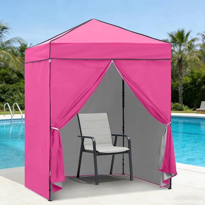 6x4 Pop Up Canopy Tent with Four Wall Panels, Instant Portable Beach Canopy, Outdoor Tent with Carry Bag for Camping, Sports, Tailgating, Events, Pink