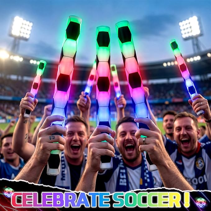JellyArch 48 Pcs Sports Party LED Foam Sticks Football Foam Light up Cheer Sticks Batons with 3 Flashing Modes for Sports Events Birthday Parties Football Match Celebrations