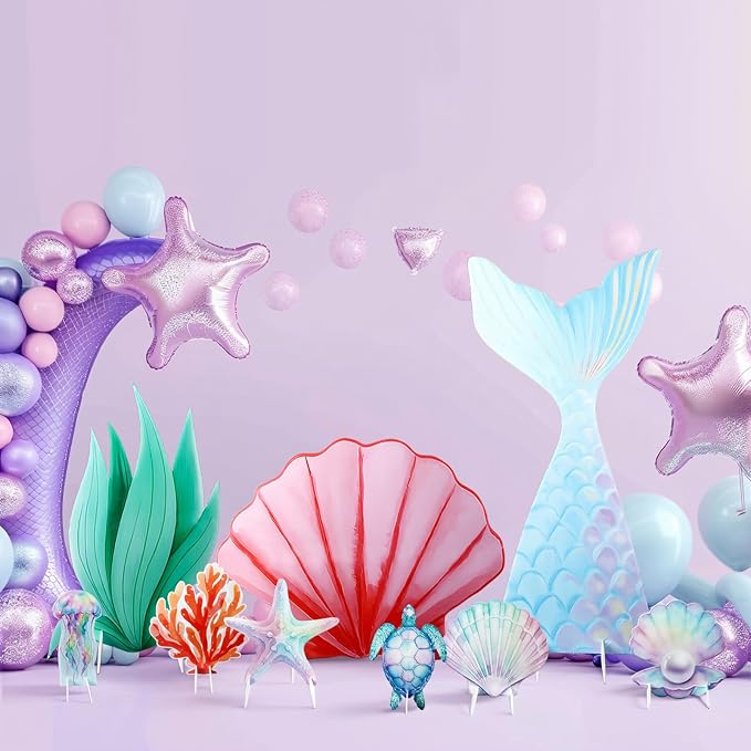 9 Pcs Large Under The Sea Party Decorations Mermaid Birthday Decorations, Ocean Theme Party Supplies, Shell, Starfish, Jellyfish, Seaweed, Coral Stand up Cardboard Cutouts for Baby Shower