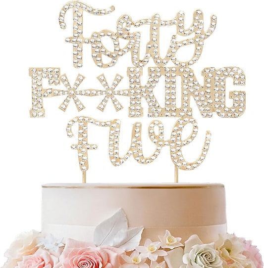 LINGTEER Happy 45th Birthday Funny Gold Rhinestone Cake Topper - Cheers to 45 Years Old,Happy 45th Birthday Cake Centerpieces Topper Decorations Gift Sign.