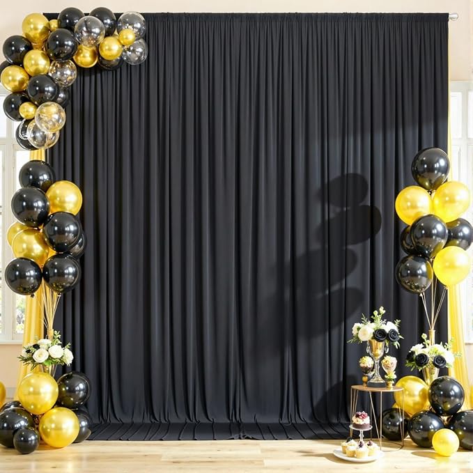 30ftx12ft Wrinkle Free Black Backdrop Curtains for Parties, 6 Panels 5x12FT Long Silky Polyester Black Photo Backdrop Drapes Back Drop Cloth for Wedding Birthday Photography Background Decor
