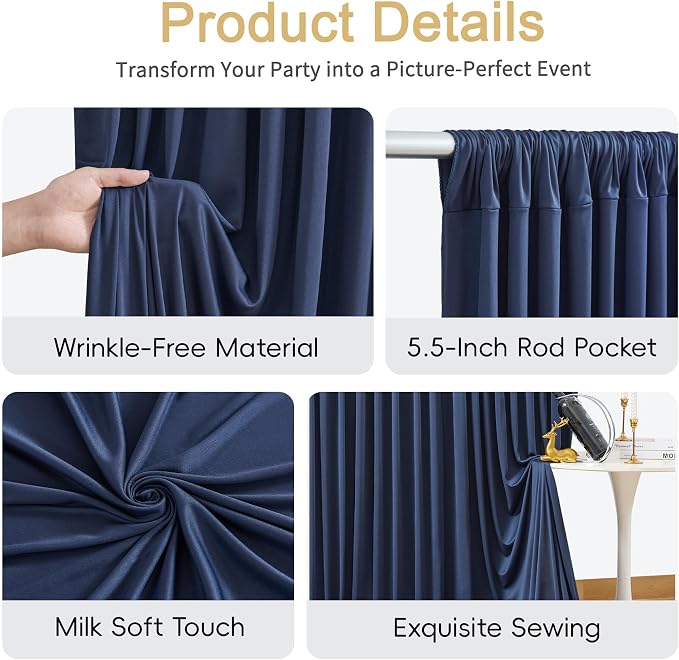 10x15ft Navy Blue Backdrop Curtains for Parties Wrinkle Free Fabric Backdrop Curtain Birthday Photo Drapes Backdrop for Wedding Baby Shower Bridal Photo Shoot Photography Back Drop 2 Panels 5x15FT