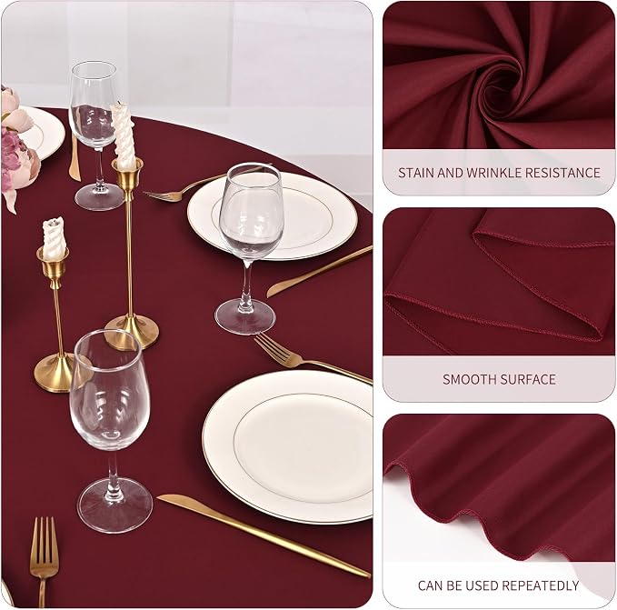 10 Pack Burgundy Round Tablecloths 90 Inch, Polyester Round Table Cloth Circle Bulk Linen Washable Table Cloth Stain and Wrinkle Resistant Circle Table Cover for Wedding Party Dining Banquet