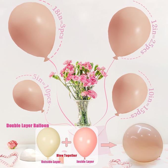 Double Stuffed Peach Pink Balloons Different Sizes 18/12/10/5 Inch, Double Stuffed Pastel Cream Blush Balloon Arch Garland for Boho Party, Baby Shower, Birthday, Weddings, Neutral Party(Cream Blush）
