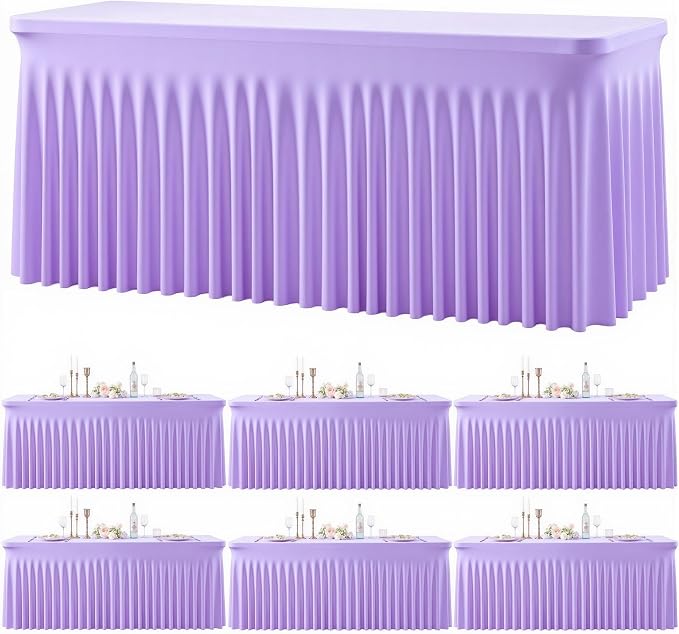 6 Pack Purple Table Cloth for 6 Foot Rectangle Tables Spandex Fitted Tablecloth 6ft Stretch Table Covers Skirt Purple Banquet Tablecloths Wrinkle Free Tablecloth for Party Wedding Birthday Event