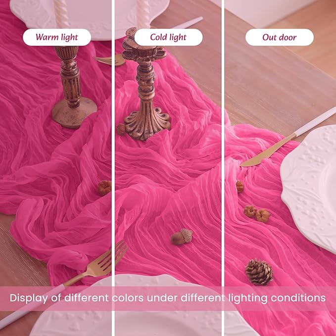 4Pack Hot Pink Cheesecloth Table Runner 10FT Gauze Hot Pink Cheese Cloth Table Runner 35x120Inch Long Boho Spring Easter Table Runners Rustic Sheer Table Runners for Wedding Baby Bridal Shower Decor