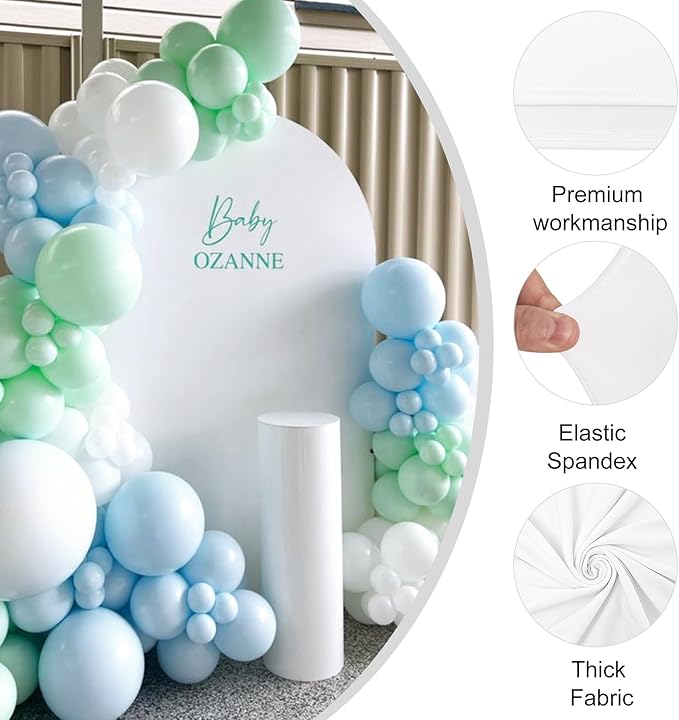 Set of 2 Wedding Arch Cover 2-Sided Round Top Spandex Fitted Arch Backdrop Cover for Birthday Party Baby Shower Wedding Arch Stand Decor（7.2FT, 6.6FT, White）