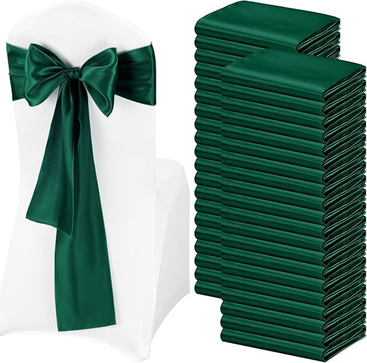 Pesonlook 120 PCS Forest Green Satin Chair Sashes Bows,Satin Chair Sashes Universal Chair Cover for Wedding Reception Restaurant Event Decoration Banquet,Party,Hotel Event Decorations (7 x 108 inch)