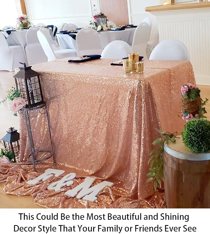 ShiDianYi Sequin Tablecloth 50x72-Inch,Rose Gold Elegant Shimmer Square Table Linens, Sparkly Table Cloth/Overlay