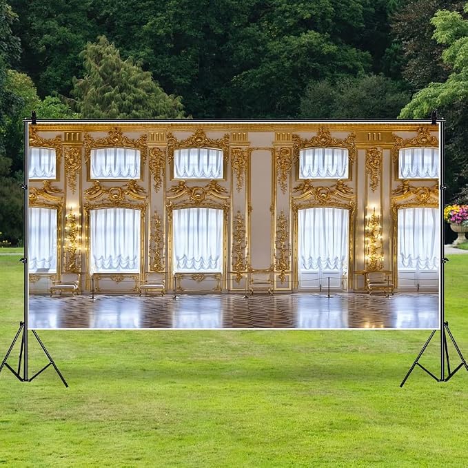 AOFOTO 20x10ft Luxurious Palace Backdrop for Photography Retro European Aristocratic Castle Noble Royal Interior Golden Hall Photography Background Girls Adult Travel Portrait Photo Booth Studio Props